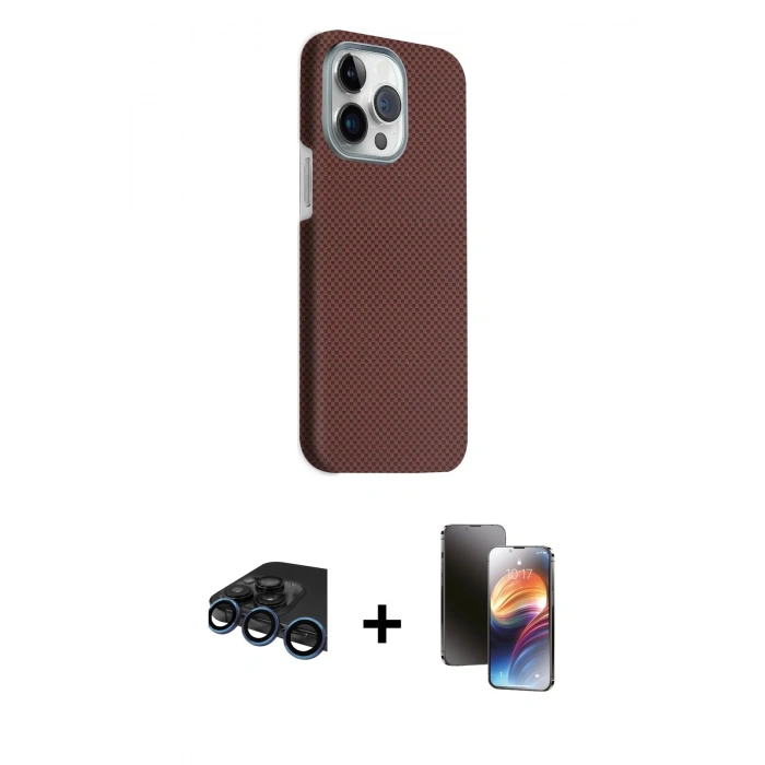 MARSİLYAN™- iPhone 15 Pro Max Kılıf Kozmos Klasik Prime - Siyah 3D Antistatik Mat Seramik Nano Ekran Koruyucu + Raze Metal Kamera Lens - LT