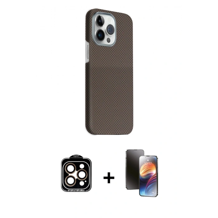 MARSİLYAN™- iPhone 15 Pro Max Kılıf Kozmos Klasik Prime - Siyah 3D Antistatik Mat Seramik Nano Ekran Koruyucu + PVD Metal Kamera Lens - TU