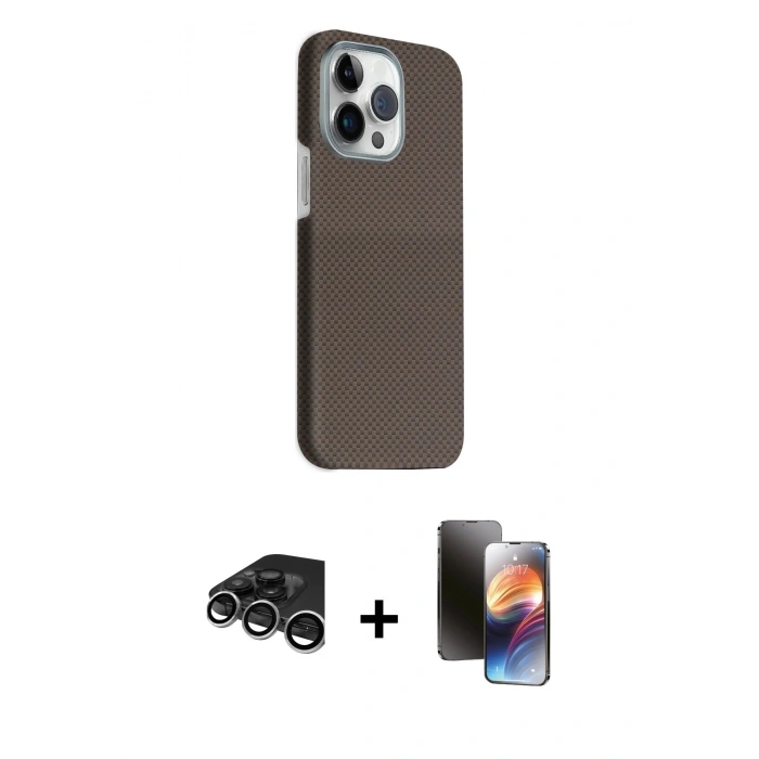 MARSİLYAN™- iPhone 15 Pro Max Kılıf Kozmos Klasik Prime - Siyah 3D Antistatik Mat Seramik Nano Ekran Koruyucu + Raze Metal Kamera Lens - GS