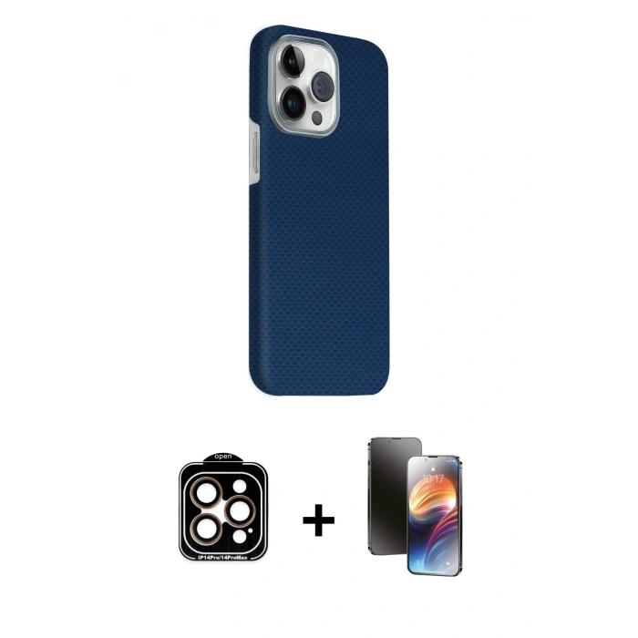 MARSİLYAN™- iPhone 15 Pro Max Kılıf Kozmos Klasik Prime - Siyah 3D Antistatik Mat Seramik Nano Ekran Koruyucu + PVD Metal Kamera Lens - TU