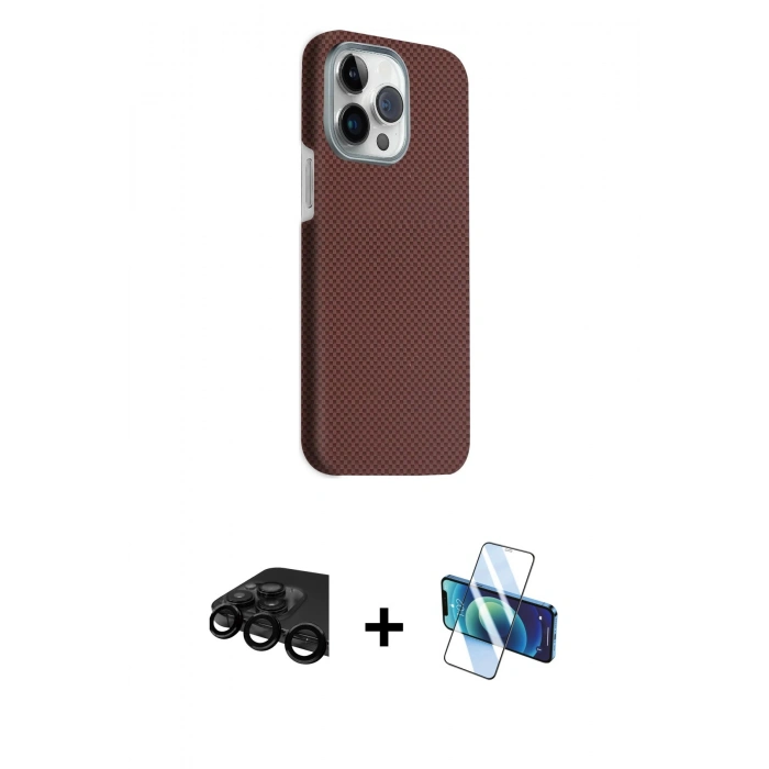 MARSİLYAN™- iPhone 15 Pro Max Kılıf Kozmos Klasik Prime - Siyah 3D Antistatik Seramik Nano Ekran Koruyucu + Raze Metal Kamera Lens - SH