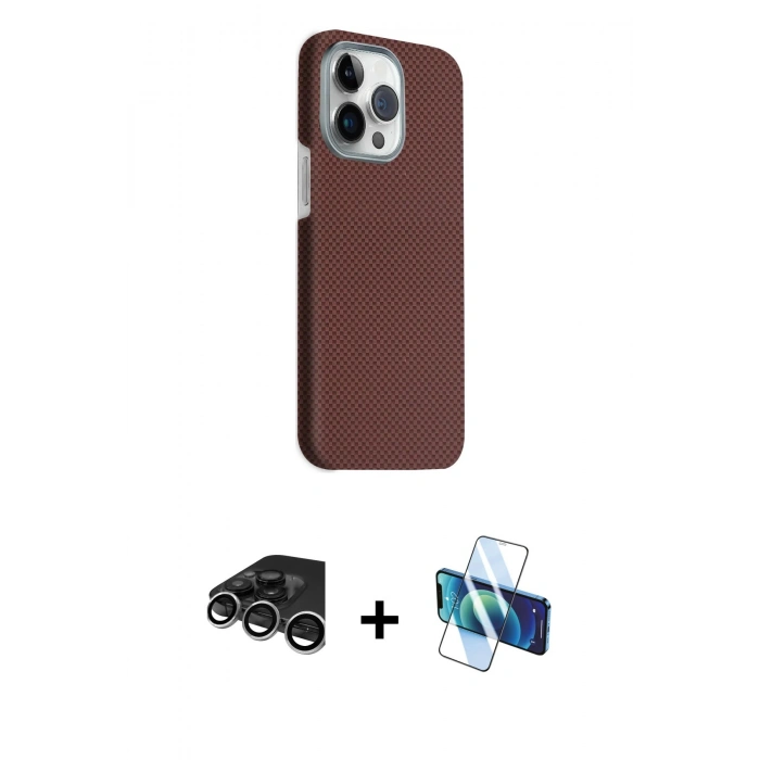 MARSİLYAN™- iPhone 15 Pro Max Kılıf Kozmos Klasik Prime - Siyah 3D Antistatik Seramik Nano Ekran Koruyucu + Raze Metal Kamera Lens - GS