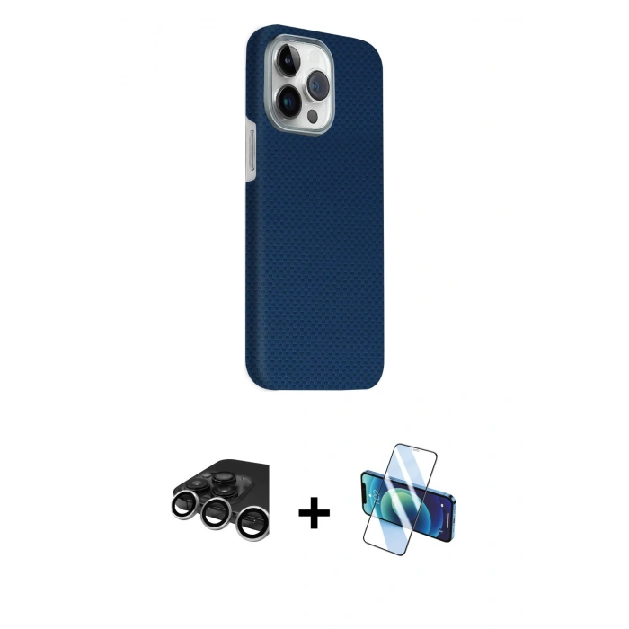 MARSİLYAN™- iPhone 15 Pro Max Kılıf Kozmos Klasik Prime - Siyah 3D Antistatik Seramik Nano Ekran Koruyucu + Raze Metal Kamera Lens - GS
