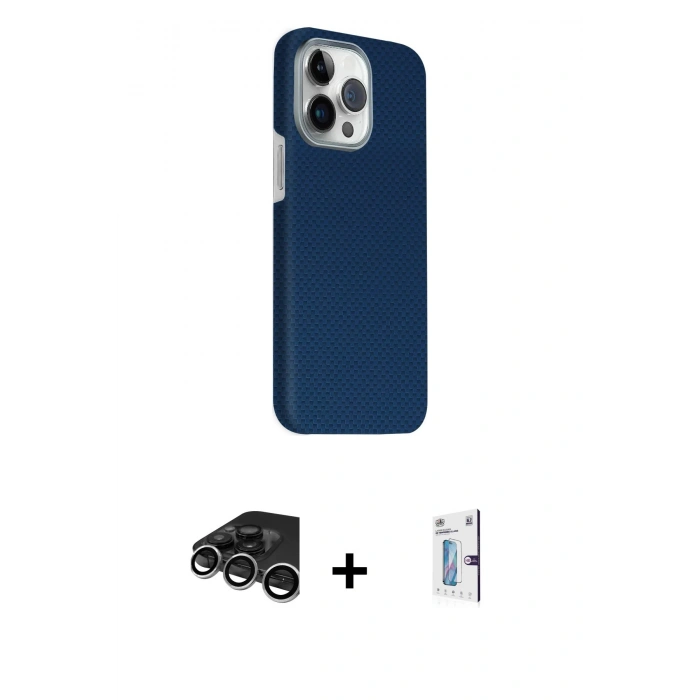 MARSİLYAN™- iPhone 15 Pro Max Kılıf Kozmos Klasik Prime - Siyah Bilvis 0.18mm Plus Cam Ekran Koruyucu + Raze Metal Kamera Lens - GS