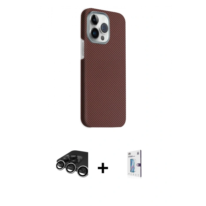 MARSİLYAN™- iPhone 15 Pro Max Kılıf Kozmos Klasik Prime - Siyah Bilvis 0.18mm Plus Cam Ekran Koruyucu + Raze Metal Kamera Lens - GS