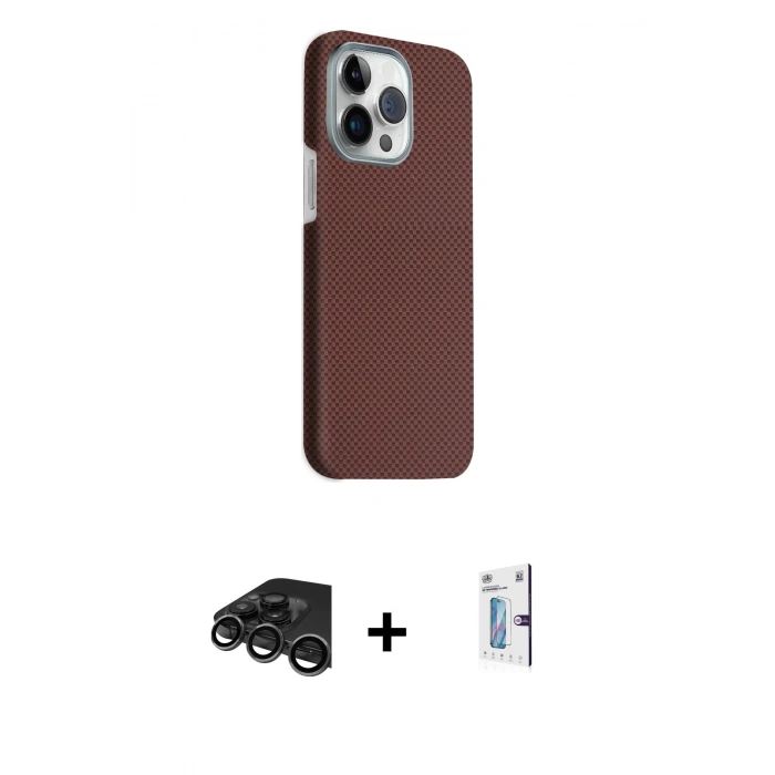 MARSİLYAN™- iPhone 15 Pro Max Kılıf Kozmos Klasik Prime - Siyah Bilvis 0.18mm Plus Cam Ekran Koruyucu + Raze Metal Kamera Lens - TMGI