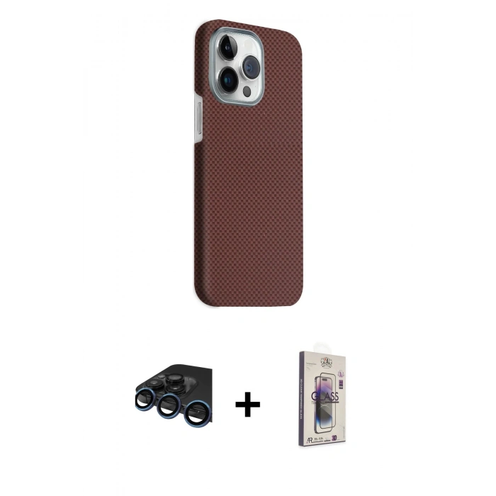 MARSİLYAN™- iPhone 15 Pro Max Kılıf Kozmos Klasik Prime - Siyah Bilvis 3D Cam Ekran Koruyucu + Raze Metal Kamera Lens - LT