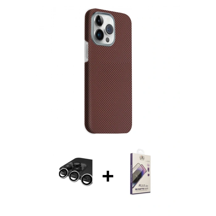 MARSİLYAN™- iPhone 15 Pro Max Kılıf Kozmos Klasik Prime - Siyah Bilvis 3D Mat Cam Ekran Koruyucu + Raze Metal Kamera Lens - GS