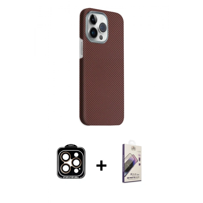 MARSİLYAN™- iPhone 15 Pro Max Kılıf Kozmos Klasik Prime - Siyah Bilvis 3D Mat Cam Ekran Koruyucu + PVD Metal Kamera Lens - TU