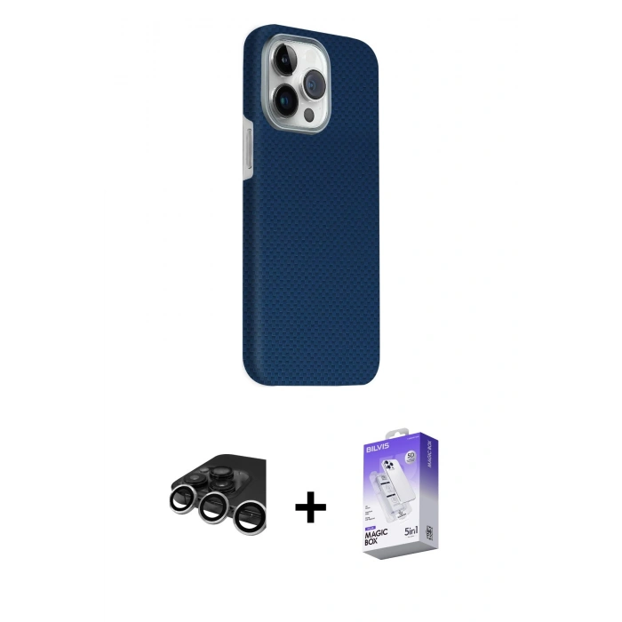 MARSİLYAN™- iPhone 15 Pro Max Kılıf Kozmos Klasik Prime - Siyah Bilvis 5in1 3D Magic Cam Ekran Koruyucu + Raze Metal Kamera Lens - GS