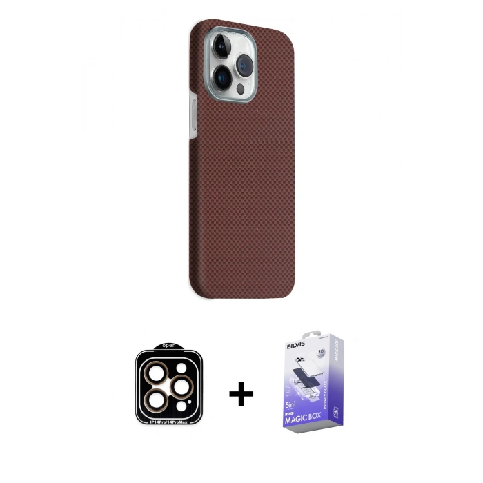 MARSİLYAN™- iPhone 15 Pro Max Kılıf Kozmos Klasik Prime - Siyah Bilvis 5in1 5D Magic Hayalet Cam Ekran Koruyucu + PVD Metal Kamera Lens - TU