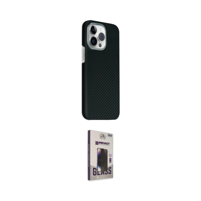 MARSİLYAN™- iPhone 15 Pro Max Kılıf Kozmos Klasik Prime - Siyah Bilvis Hayalet Cam Ekran Koruyucu
