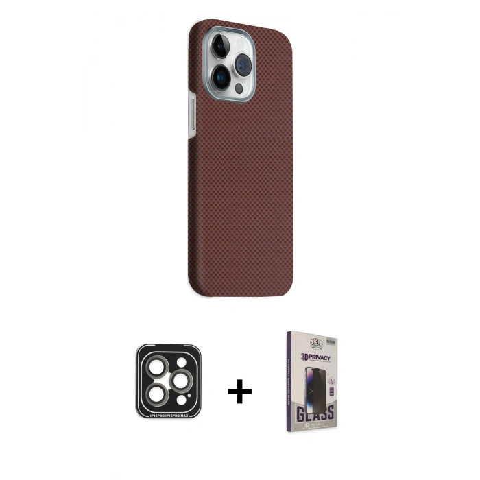 MARSİLYAN™- iPhone 15 Pro Max Kılıf Kozmos Klasik Prime - Siyah Bilvis Hayalet Cam Ekran Koruyucu + PVD Metal Kamera Lens - GI