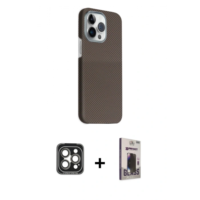 MARSİLYAN™- iPhone 15 Pro Max Kılıf Kozmos Klasik Prime - Siyah Bilvis Hayalet Cam Ekran Koruyucu + PVD Metal Kamera Lens - GI