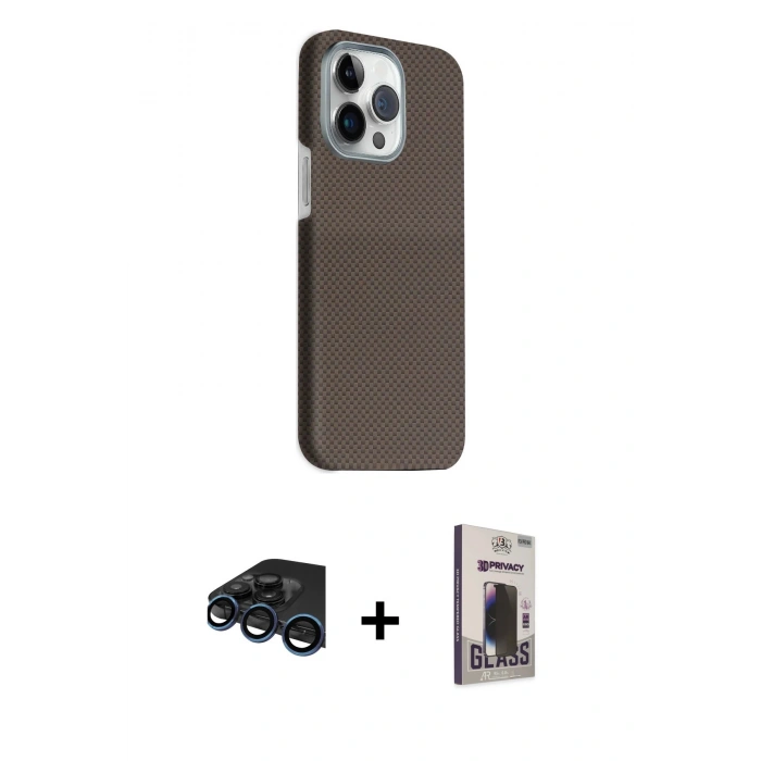 MARSİLYAN™- iPhone 15 Pro Max Kılıf Kozmos Klasik Prime - Siyah Bilvis Hayalet Cam Ekran Koruyucu + Raze Metal Kamera Lens - LT