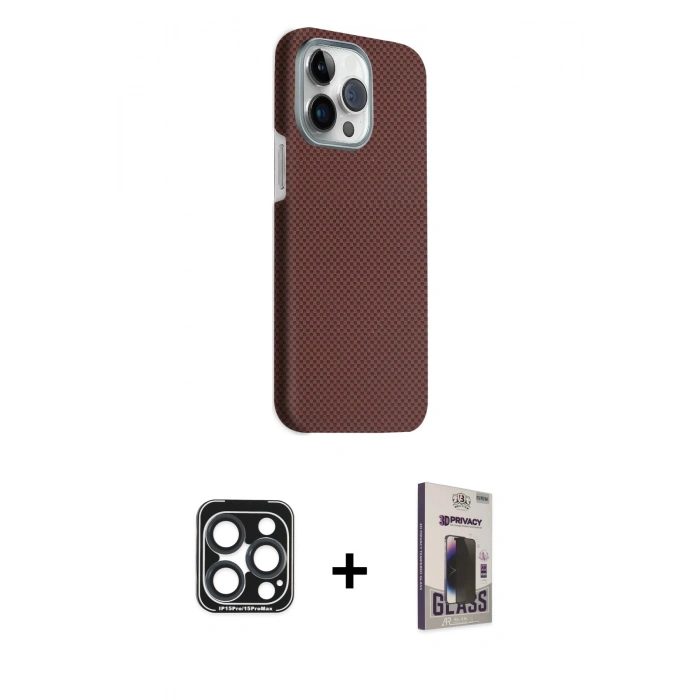 MARSİLYAN™- iPhone 15 Pro Max Kılıf Kozmos Klasik Prime - Siyah Bilvis Hayalet Cam Ekran Koruyucu + PVD Metal Kamera Lens - LT