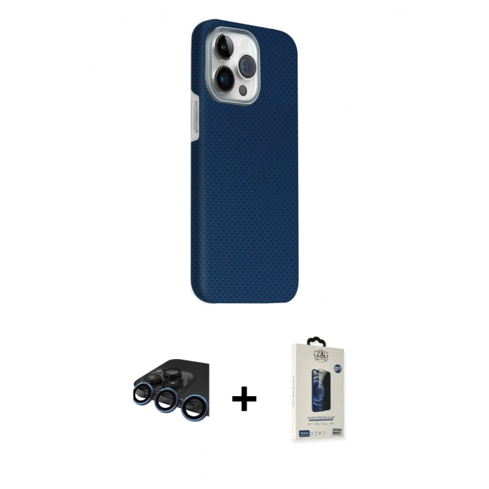 MARSİLYAN™- iPhone 15 Pro Max Kılıf Kozmos Klasik Prime - Siyah Bilvis Hayalet Cam Ekran Koruyucu + Raze Metal Kamera Lens - LT