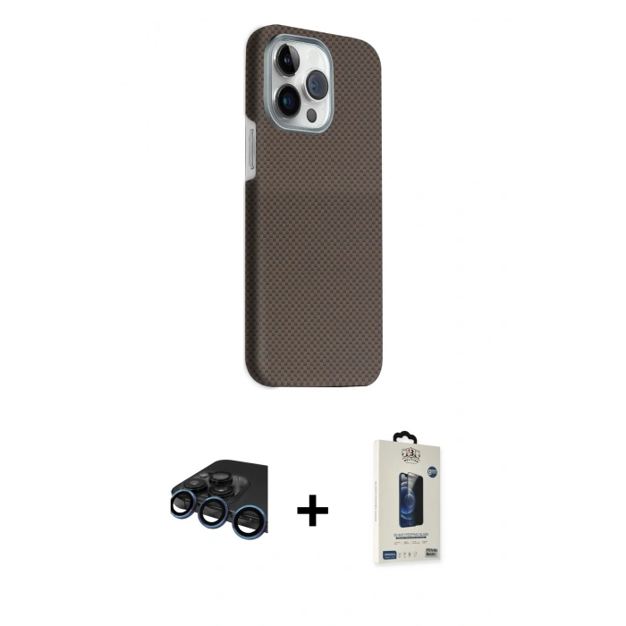 MARSİLYAN™- iPhone 15 Pro Max Kılıf Kozmos Klasik Prime - Siyah Bilvis Hayalet Cam Ekran Koruyucu + Raze Metal Kamera Lens - LT