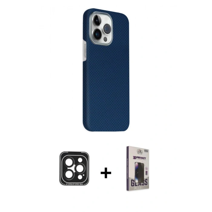 MARSİLYAN™- iPhone 15 Pro Max Kılıf Kozmos Klasik Prime - Siyah Bilvis Hayalet Cam Ekran Koruyucu + PVD Metal Kamera Lens - SH