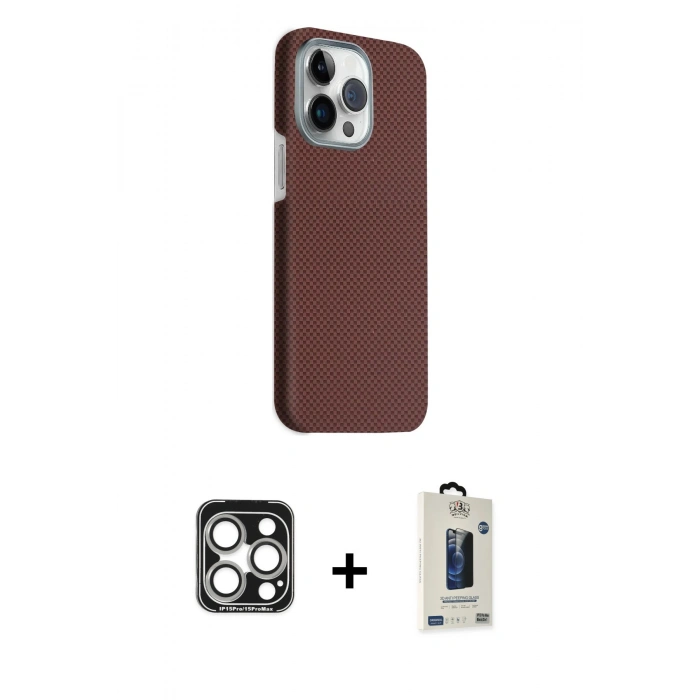 MARSİLYAN™- iPhone 15 Pro Max Kılıf Kozmos Klasik Prime - Siyah Bilvis Hayalet Cam Ekran Koruyucu + PVD Metal Kamera Lens - GS
