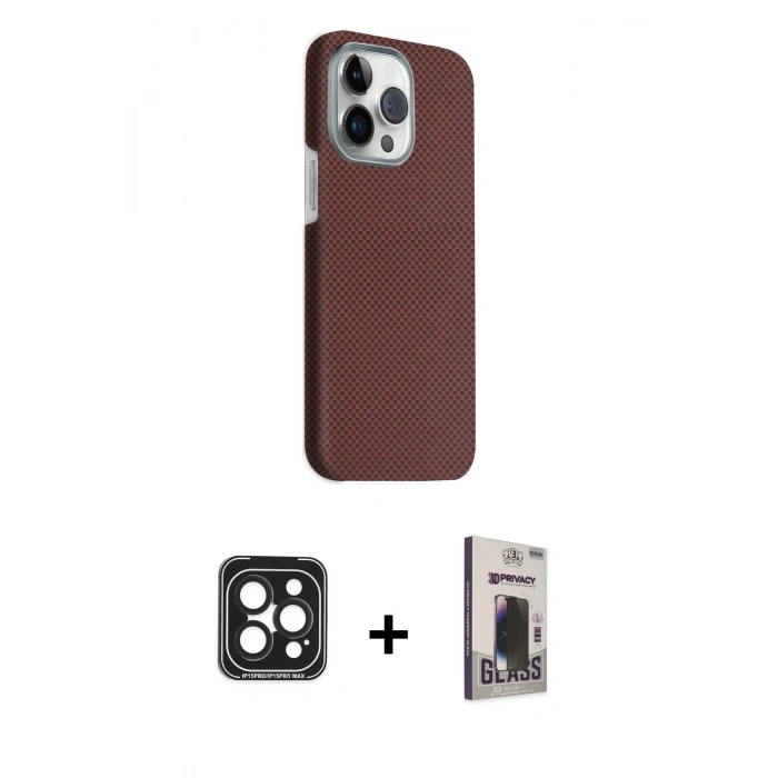 MARSİLYAN™- iPhone 15 Pro Max Kılıf Kozmos Klasik Prime - Siyah Bilvis Hayalet Cam Ekran Koruyucu + PVD Metal Kamera Lens - SH