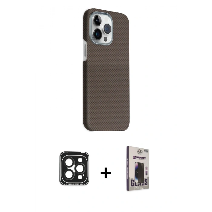 MARSİLYAN™- iPhone 15 Pro Max Kılıf Kozmos Klasik Prime - Siyah Bilvis Hayalet Cam Ekran Koruyucu + PVD Metal Kamera Lens - SH