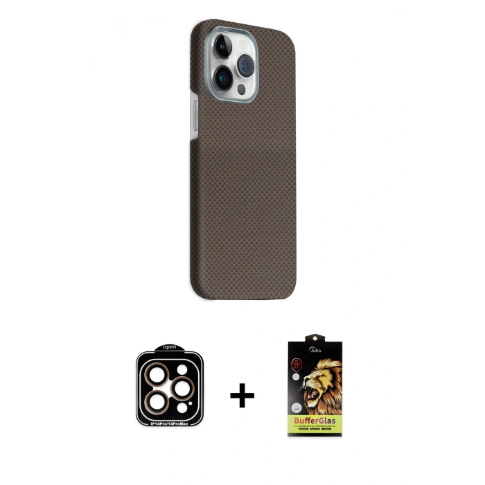 MARSİLYAN™- iPhone 15 Pro Max Kılıf Kozmos Klasik Prime - Siyah Buffer Cam Ekran Koruyucu + PVD Metal Kamera Lens - TU