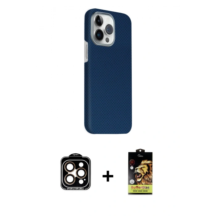 MARSİLYAN™- iPhone 15 Pro Max Kılıf Kozmos Klasik Prime - Siyah Buffer Cam Ekran Koruyucu + PVD Metal Kamera Lens - TU