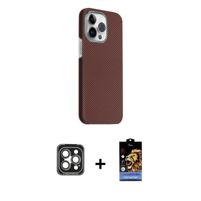 MARSİLYAN™- iPhone 15 Pro Max Kılıf Kozmos Klasik Prime - Siyah Buffer Hayalet Cam Ekran Koruyucu + Gri PVD Metal Kamera Lens