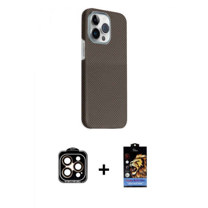 MARSİLYAN™- iPhone 15 Pro Max Kılıf Kozmos Klasik Prime - Siyah Buffer Hayalet Cam Ekran Koruyucu + PVD Metal Kamera Lens - TU
