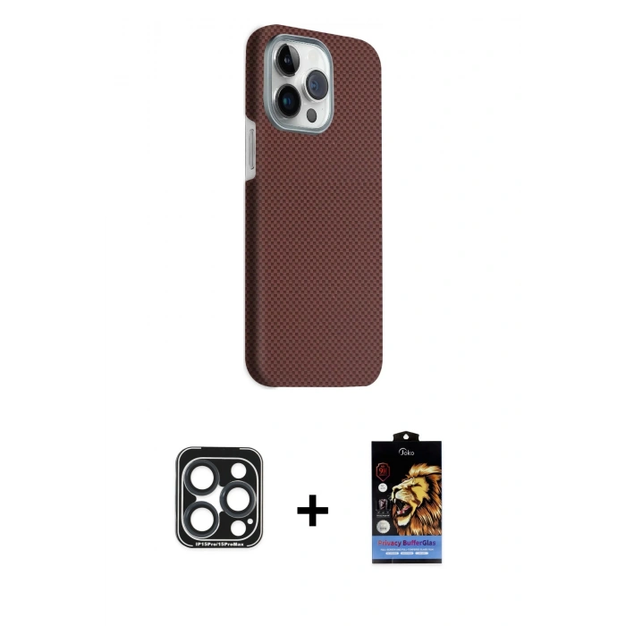 MARSİLYAN™- iPhone 15 Pro Max Kılıf Kozmos Klasik Prime - Siyah Buffer Hayalet Cam Ekran Koruyucu + PVD Metal Kamera Lens - LT