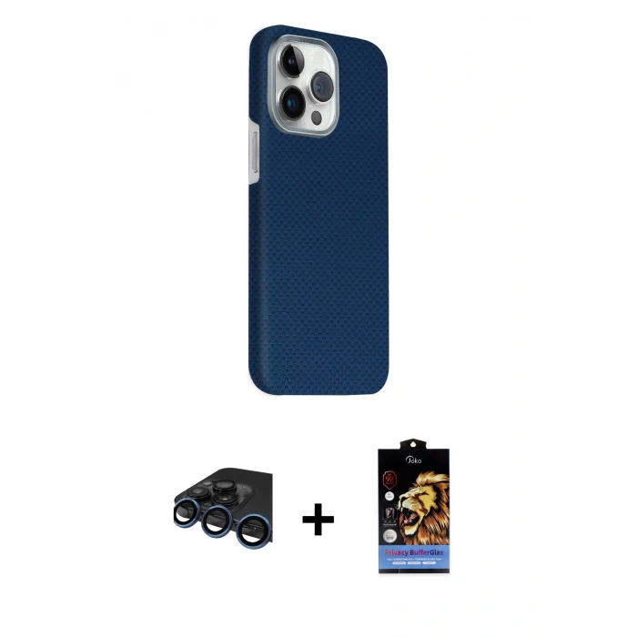 MARSİLYAN™- iPhone 15 Pro Max Kılıf Kozmos Klasik Prime - Siyah Buffer Hayalet Cam Ekran Koruyucu + Raze Metal Kamera Lens - LT
