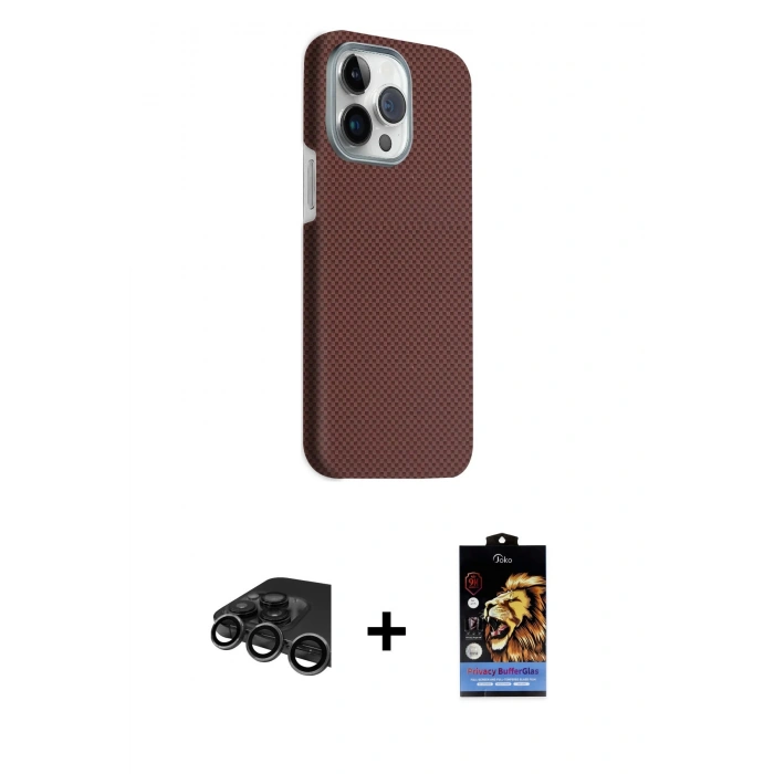 MARSİLYAN™- iPhone 15 Pro Max Kılıf Kozmos Klasik Prime - Siyah Buffer Hayalet Cam Ekran Koruyucu + Raze Metal Kamera Lens - TMGI