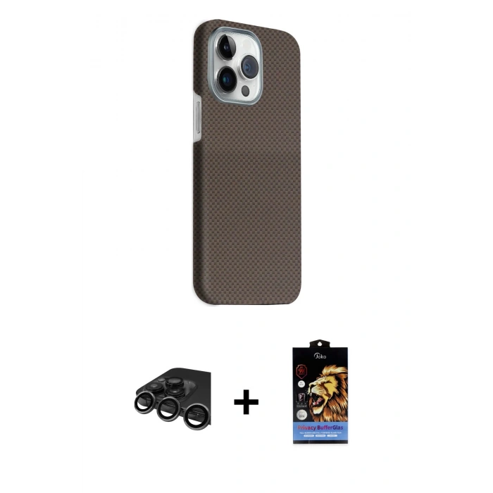 MARSİLYAN™- iPhone 15 Pro Max Kılıf Kozmos Klasik Prime - Siyah Buffer Hayalet Cam Ekran Koruyucu + Raze Metal Kamera Lens - TMGI