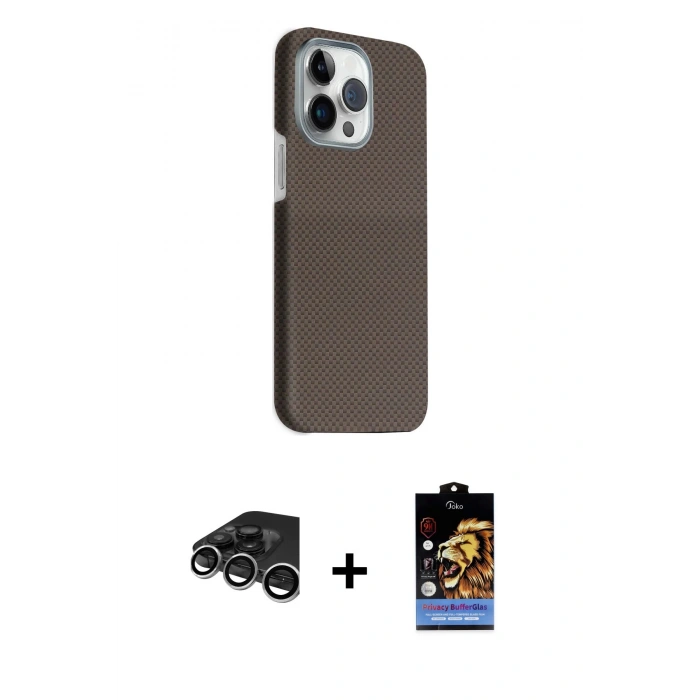 MARSİLYAN™- iPhone 15 Pro Max Kılıf Kozmos Klasik Prime - Siyah Buffer Hayalet Cam Ekran Koruyucu + Raze Metal Kamera Lens - GS