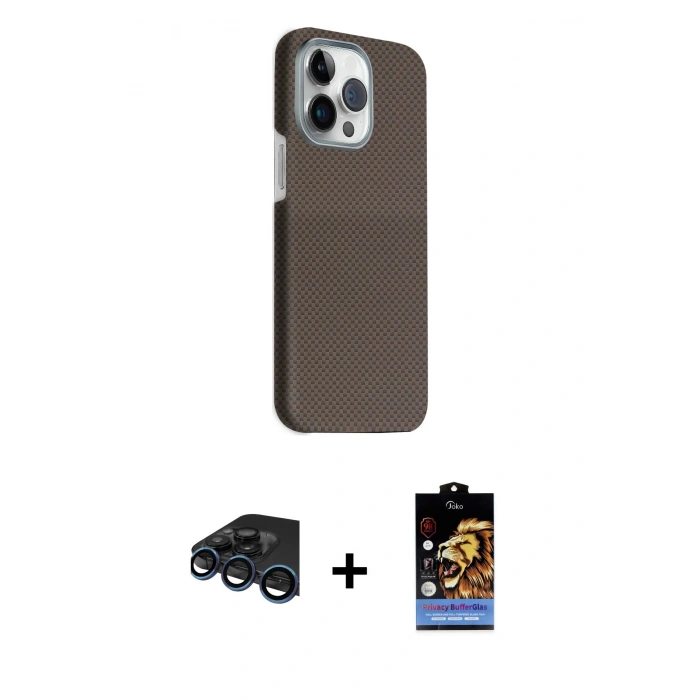 MARSİLYAN™- iPhone 15 Pro Max Kılıf Kozmos Klasik Prime - Siyah Buffer Hayalet Cam Ekran Koruyucu + Raze Metal Kamera Lens - LT