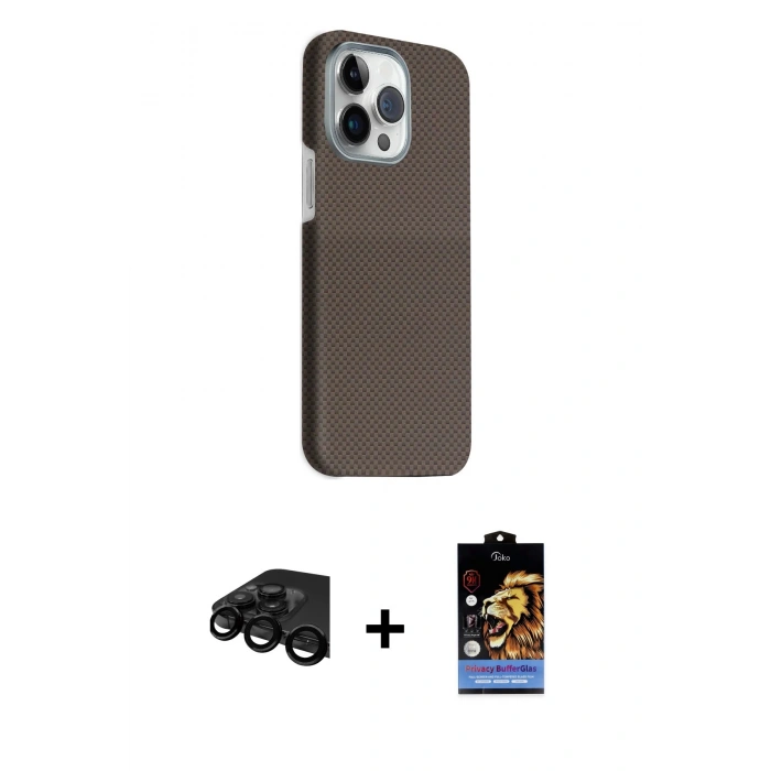 MARSİLYAN™- iPhone 15 Pro Max Kılıf Kozmos Klasik Prime - Siyah Buffer Hayalet Cam Ekran Koruyucu + Raze Metal Kamera Lens - SH