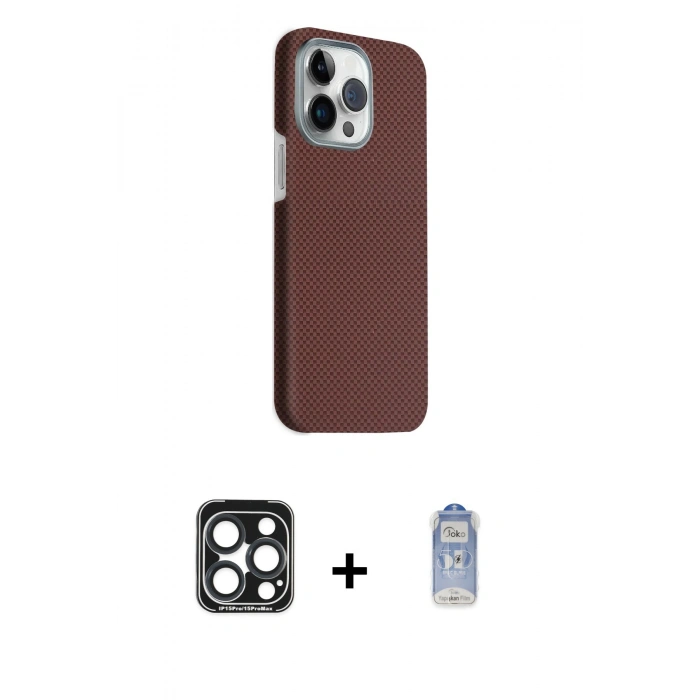 MARSİLYAN™- iPhone 15 Pro Max Kılıf Kozmos Klasik Prime - Siyah Joko Magic 5D Cam + PVD Metal Kamera Lens - LT