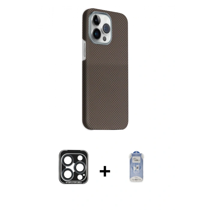 MARSİLYAN™- iPhone 15 Pro Max Kılıf Kozmos Klasik Prime - Siyah Joko Magic 5D Cam + PVD Metal Kamera Lens - LT