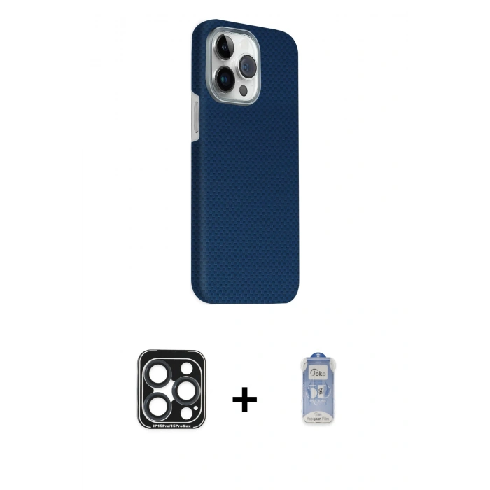 MARSİLYAN™- iPhone 15 Pro Max Kılıf Kozmos Klasik Prime - Siyah Joko Magic 5D Cam + PVD Metal Kamera Lens - LT