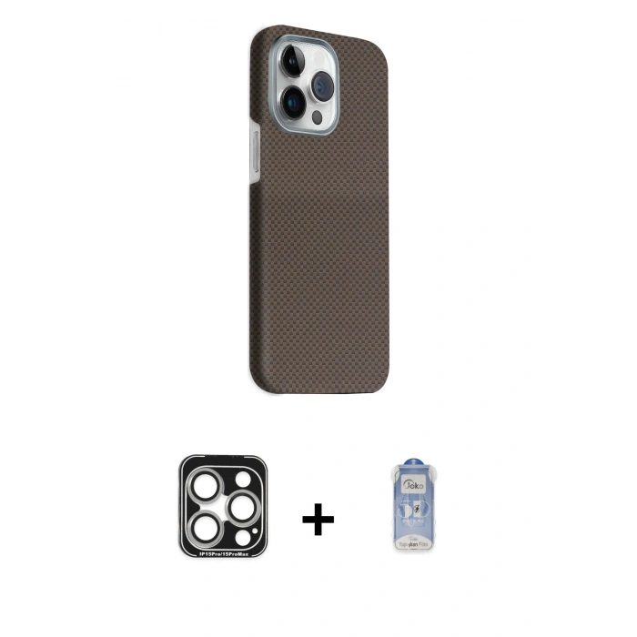 MARSİLYAN™- iPhone 15 Pro Max Kılıf Kozmos Klasik Prime - Siyah Joko Magic 5D Cam + PVD Metal Kamera Lens - GS