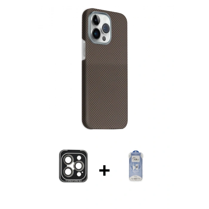 MARSİLYAN™- iPhone 15 Pro Max Kılıf Kozmos Klasik Prime - Siyah Joko Magic 5D Cam + PVD Metal Kamera Lens - GI