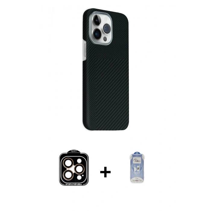 MARSİLYAN™- iPhone 15 Pro Max Kılıf Kozmos Klasik Prime - Siyah Joko Magic 5D Cam + PVD Metal Kamera Lens - TU