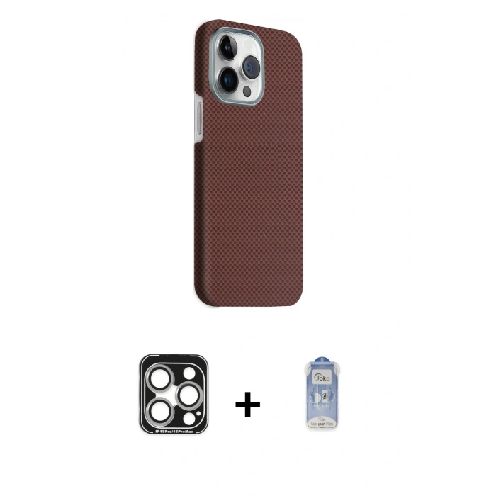 MARSİLYAN™- iPhone 15 Pro Max Kılıf Kozmos Klasik Prime - Siyah Joko Magic 5D Cam + PVD Metal Kamera Lens - GS