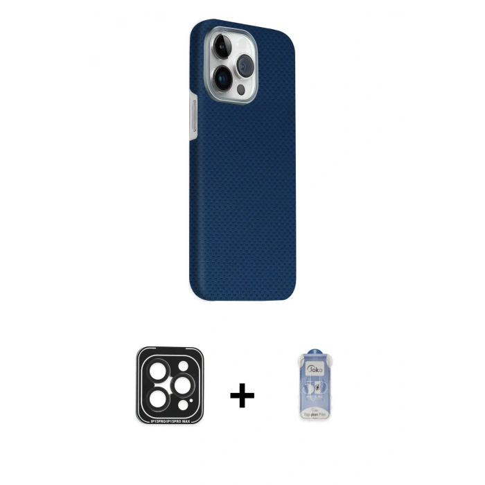 MARSİLYAN™- iPhone 15 Pro Max Kılıf Kozmos Klasik Prime - Siyah Joko Magic 5D Cam + PVD Metal Kamera Lens - SH