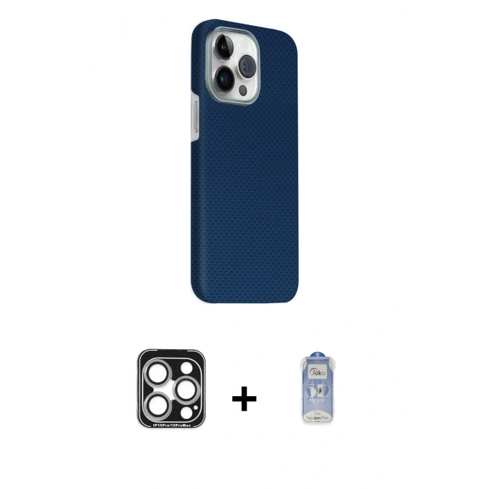 MARSİLYAN™- iPhone 15 Pro Max Kılıf Kozmos Klasik Prime - Siyah Joko Magic 5D Cam + PVD Metal Kamera Lens - GS