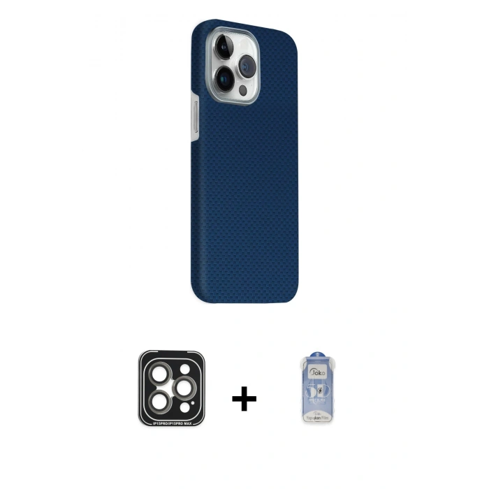MARSİLYAN™- iPhone 15 Pro Max Kılıf Kozmos Klasik Prime - Siyah Joko Magic 5D Cam + PVD Metal Kamera Lens - GI