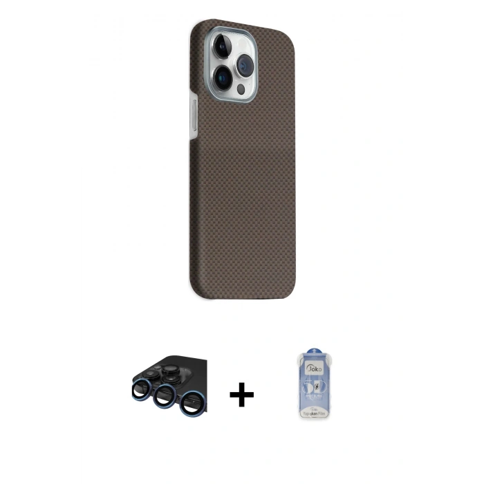 MARSİLYAN™- iPhone 15 Pro Max Kılıf Kozmos Klasik Prime - Siyah Joko Magic 5D Cam + Raze Metal Kamera Lens - LT