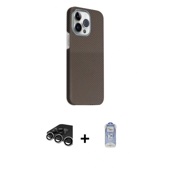 MARSİLYAN™- iPhone 15 Pro Max Kılıf Kozmos Klasik Prime - Siyah Joko Magic 5D Cam + Raze Metal Kamera Lens - GS