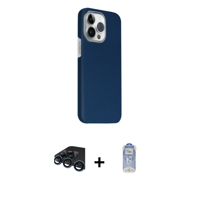 MARSİLYAN™- iPhone 15 Pro Max Kılıf Kozmos Klasik Prime - Siyah Joko Magic 5D Cam + Raze Metal Kamera Lens - LT